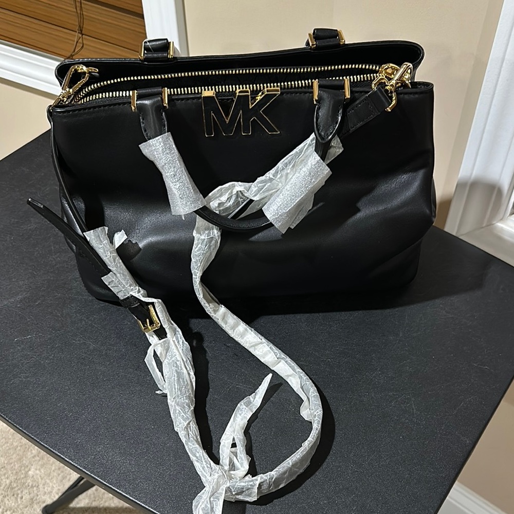MICHAEL Michael Kors Black Satchel with Gold Accents